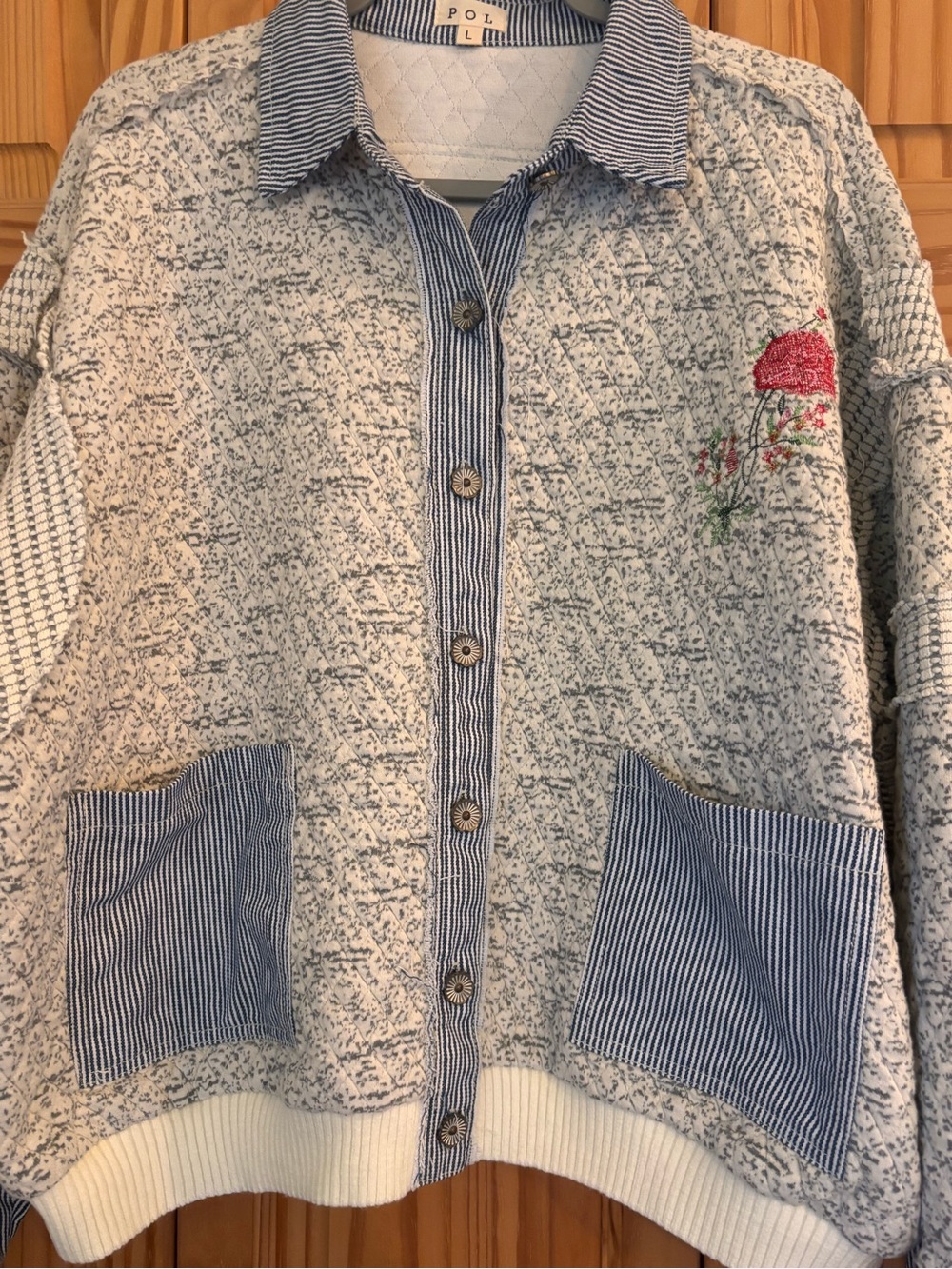 POL Light Blue Embroidered Button-Front Jacket - Picture 2 of 9